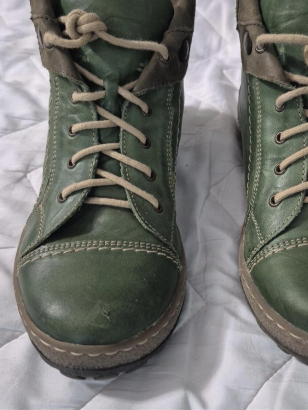V-Italia Italian Leather Green Lace-Up Boots Size 38 Olive - Picture 7 of 7